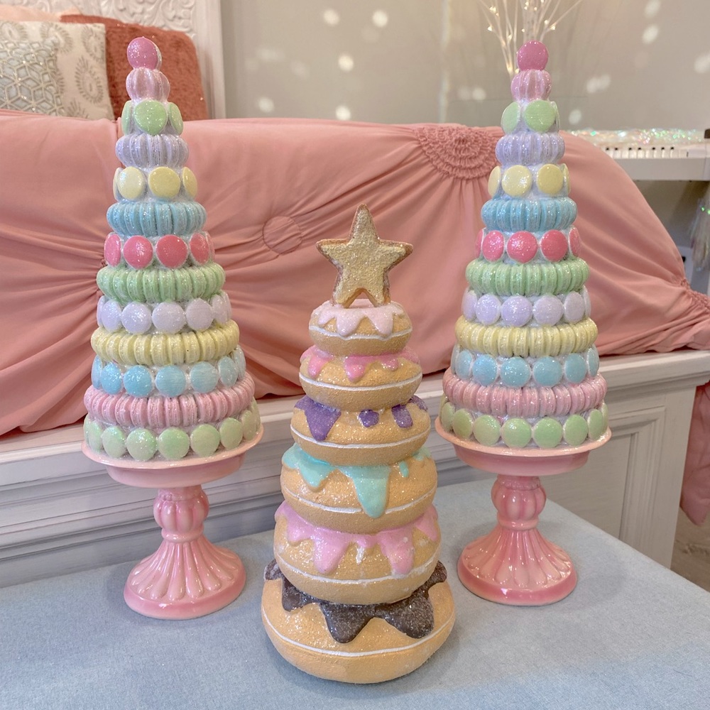 Pastel Macaron Trees and Stacked Donut Tree with Star (set of 3)
